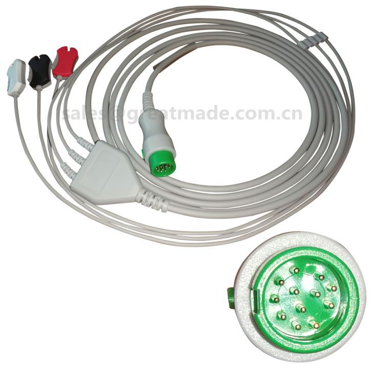 Mindray 12pin egy darabból álló EKG-kábel vezetékes vezetékekkel, 3-vezetékes, 5-es, bepattanó