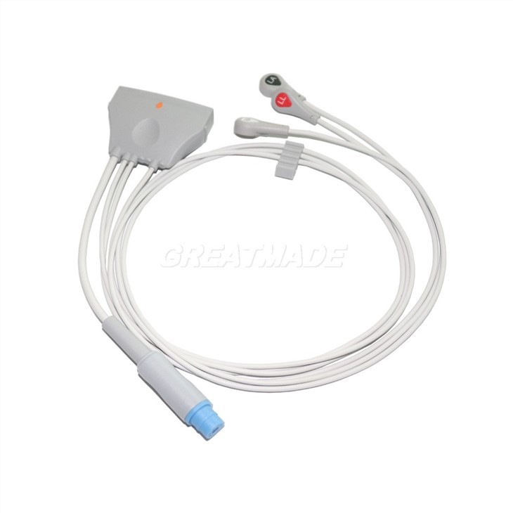 Philips Compatible 3- Lead ECG Telemetry Cable With Snap
